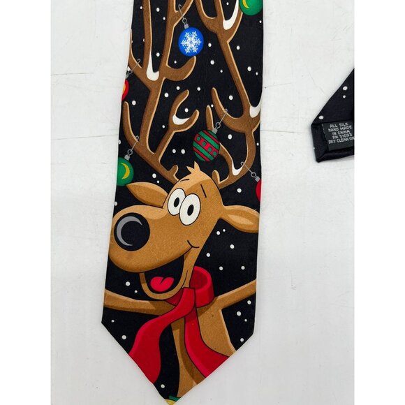 Hallmark Yule Tie Greetings Christmas Reindeer Silk Necktie Holiday Mens Classic - Picture 4 of 5